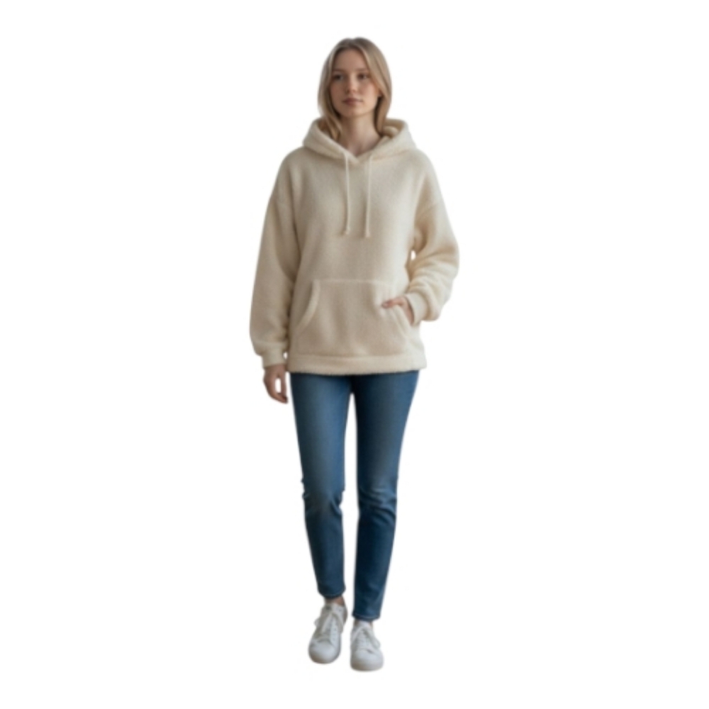 Madewell NWT Fleece Hoodie Sweatshirt Large Cream Oversized Comfort